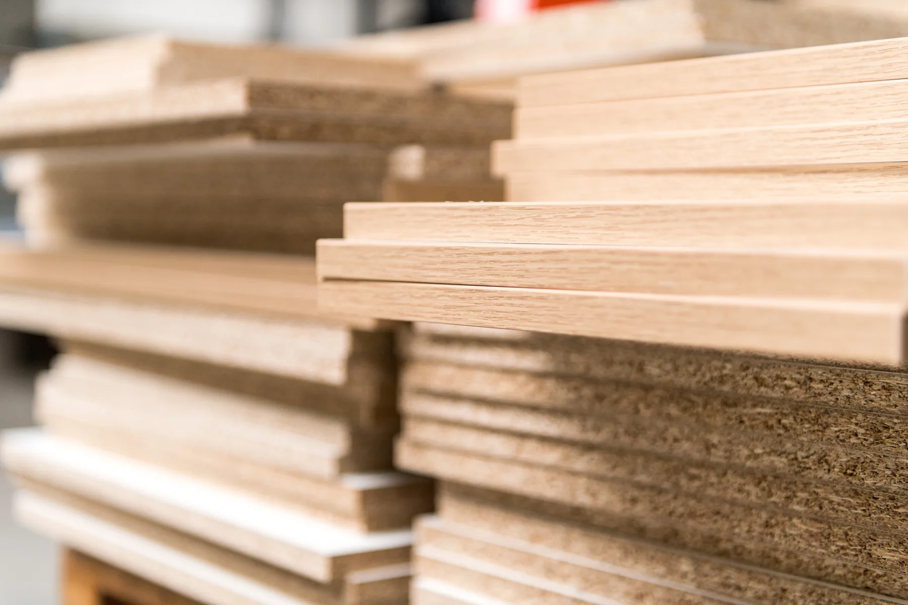 Finished wooden edges on stacked parts